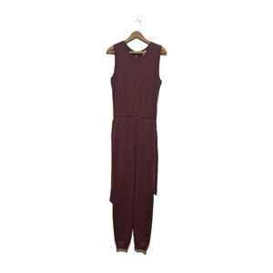 Garnet Hill Women's Sleeveless Belted Jumpsuit Knit Burgundy Red S